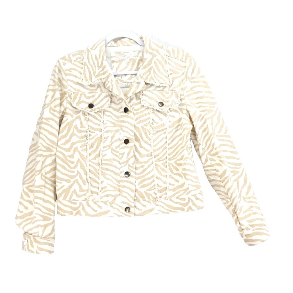 Tyler Böe Beige Zebra Print Denim Jacket Sz Small Clubwear Party Festival